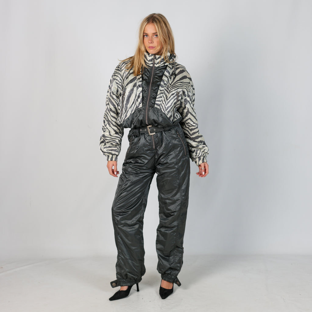 Grey 80s Silvy Ski Suit Zebra Print (S)