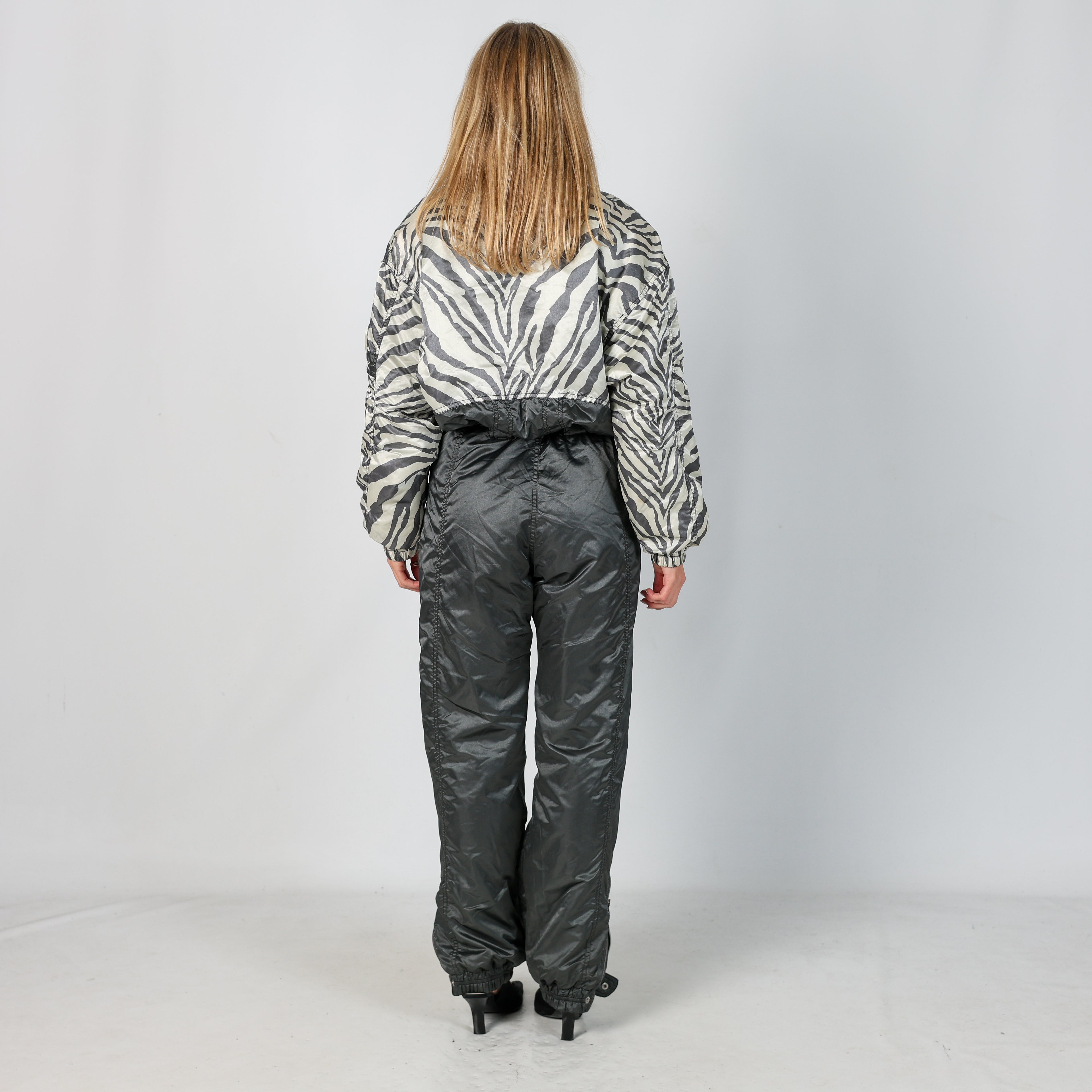 Grey 80s Silvy Ski Suit Zebra Print (S)