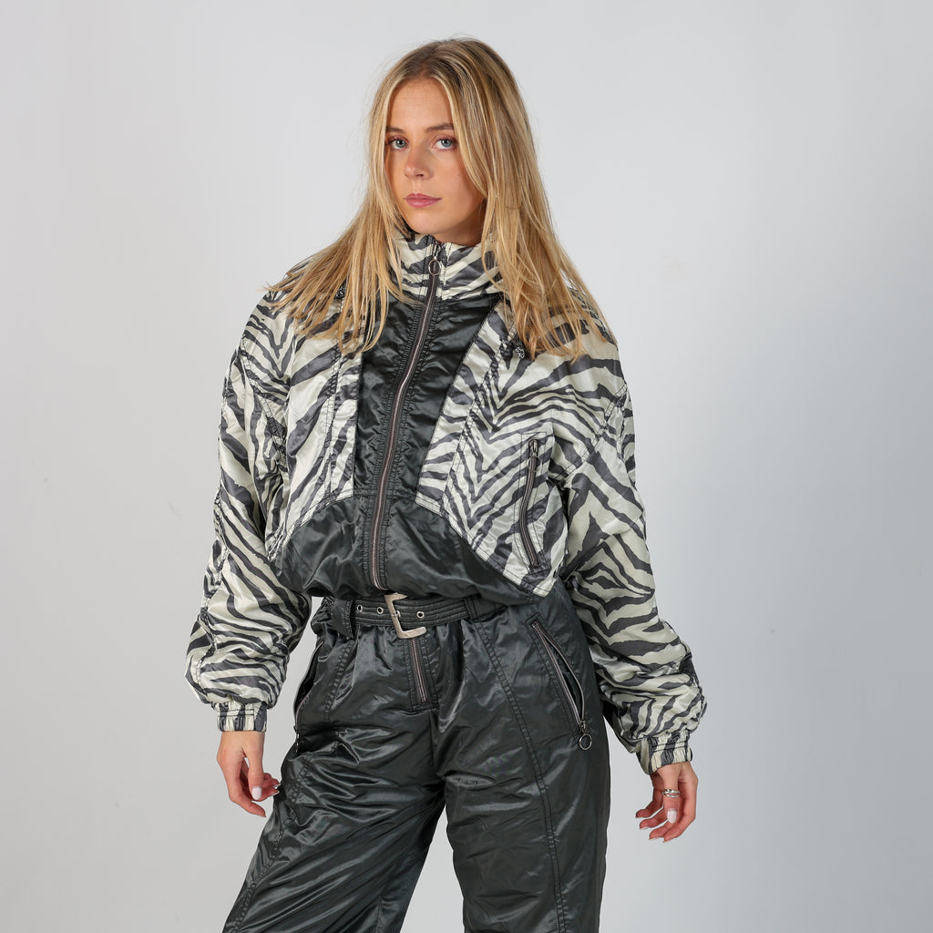 Grey 80s Silvy Ski Suit Zebra Print (S)