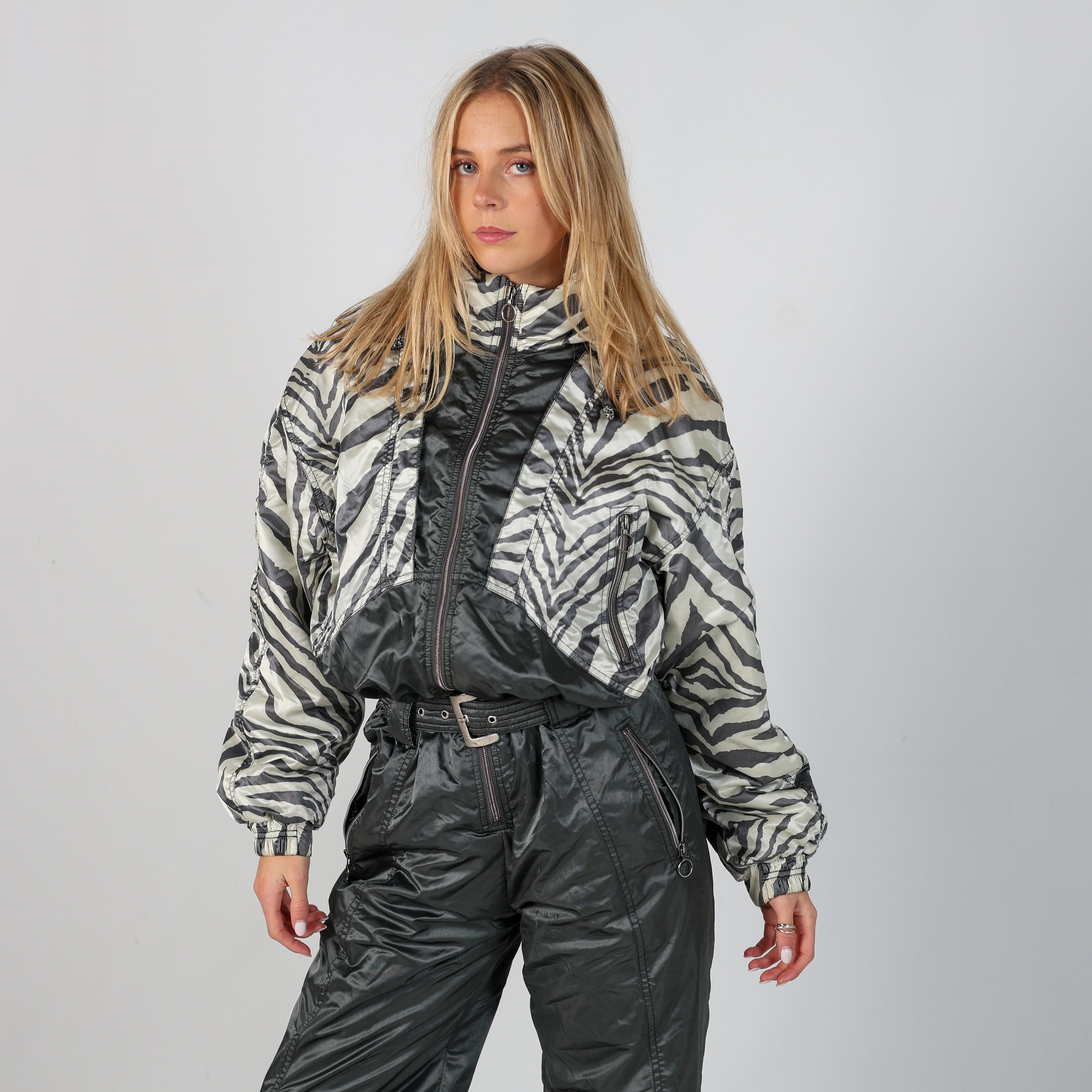 Grey 80s Silvy Ski Suit Zebra Print (S)