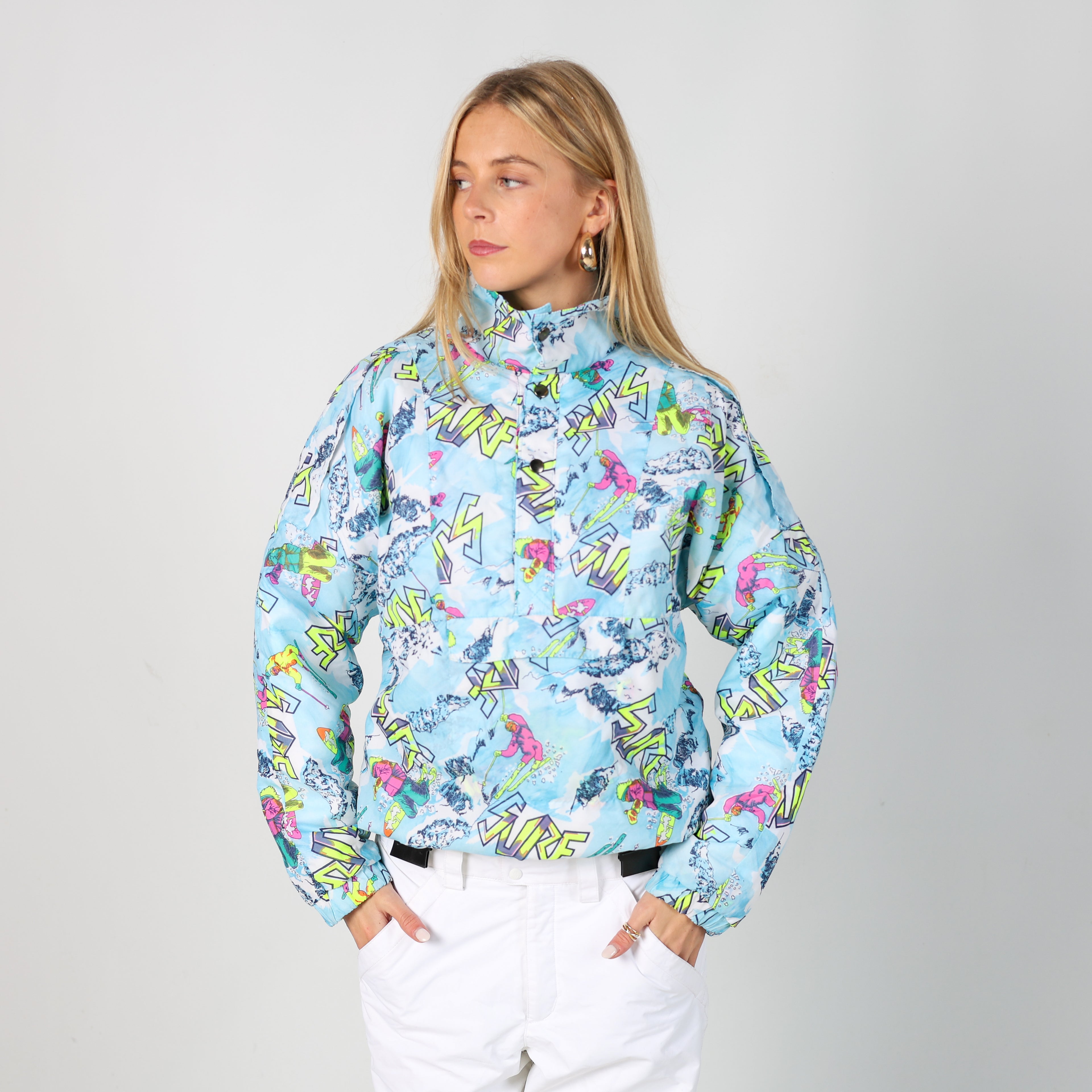 Light Blue 80s Happy Time Ski Jacket  (M)