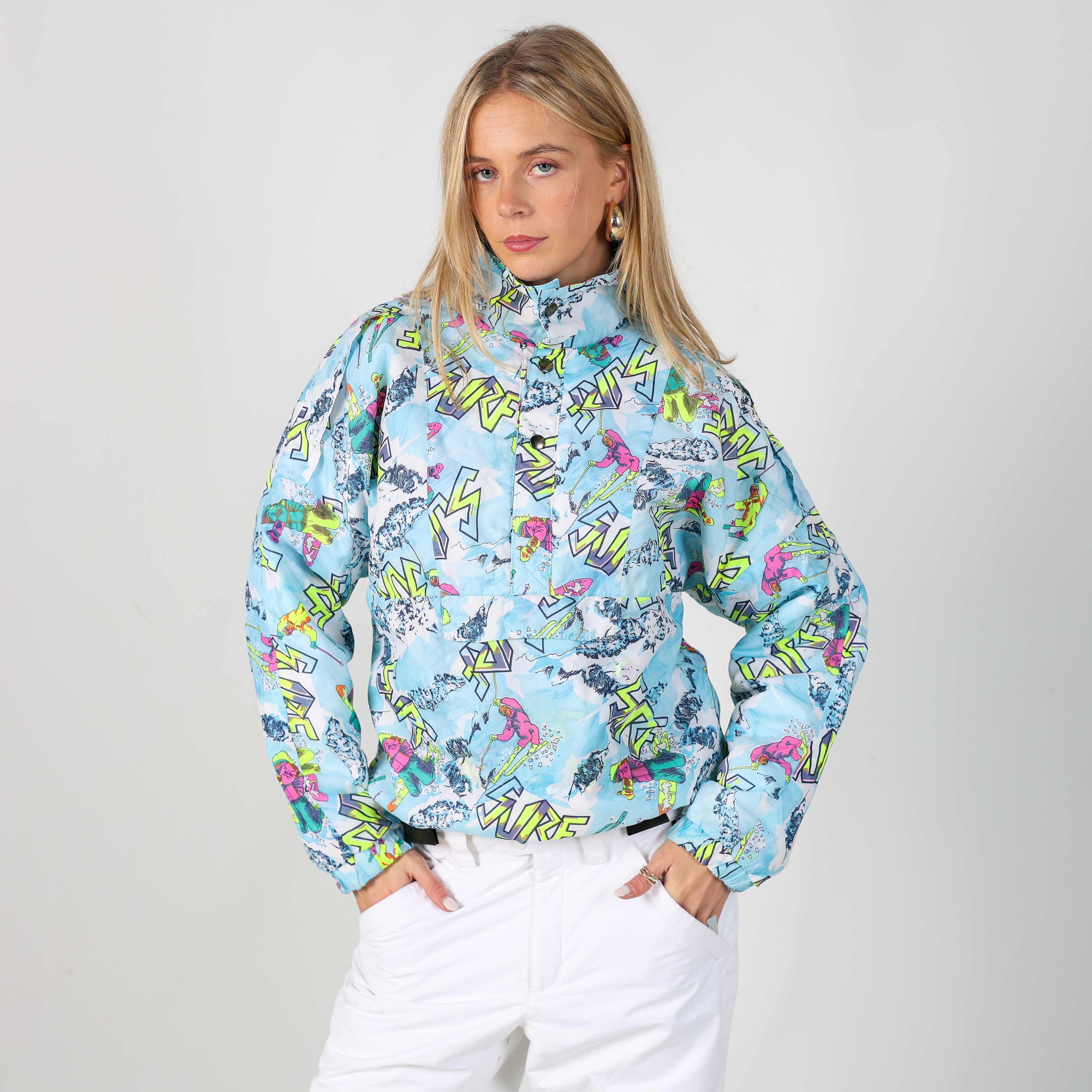 Light Blue 80s Happy Time Ski Jacket  (M)