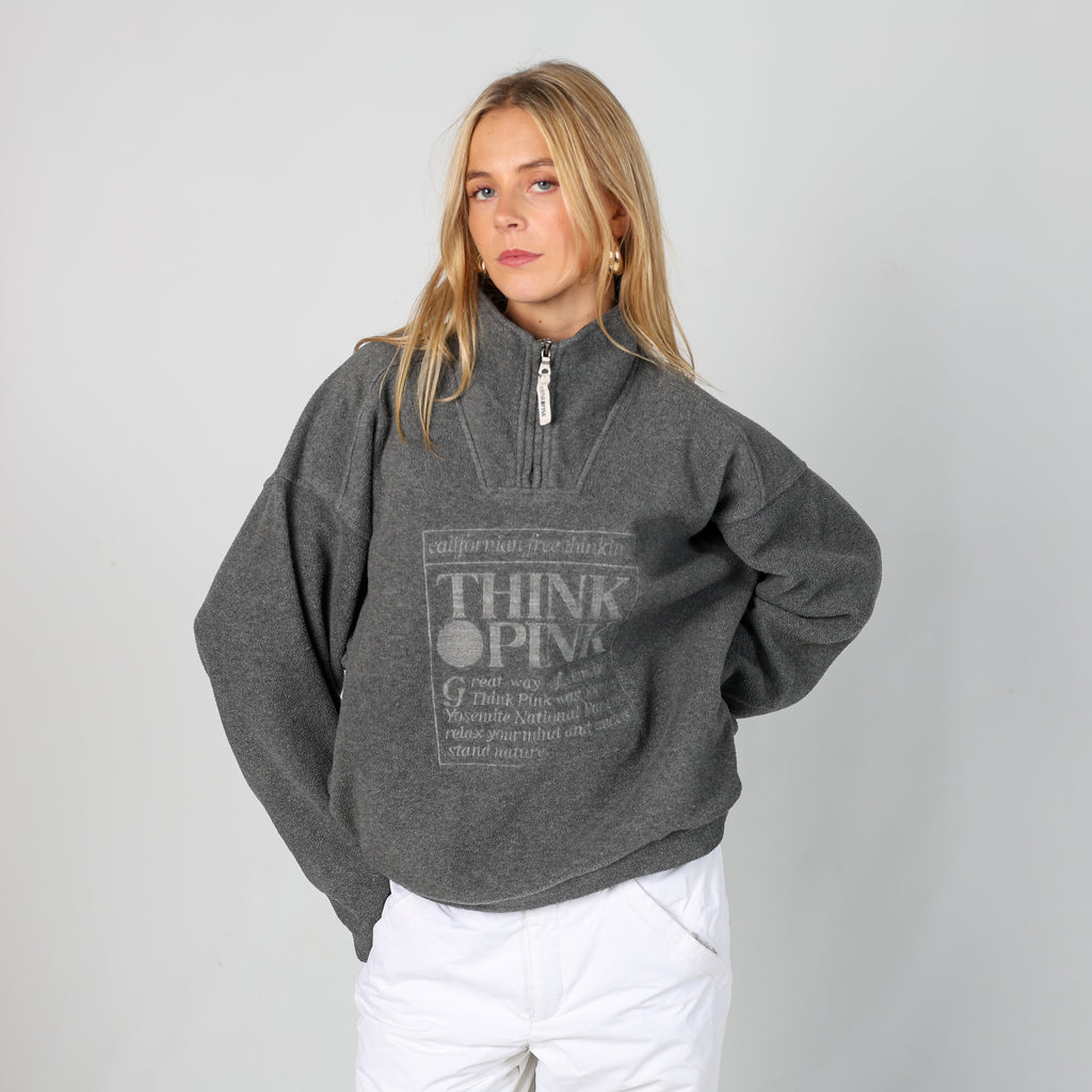 Charcoal Grey y2ks Think Pink Ski Fleece  (M)