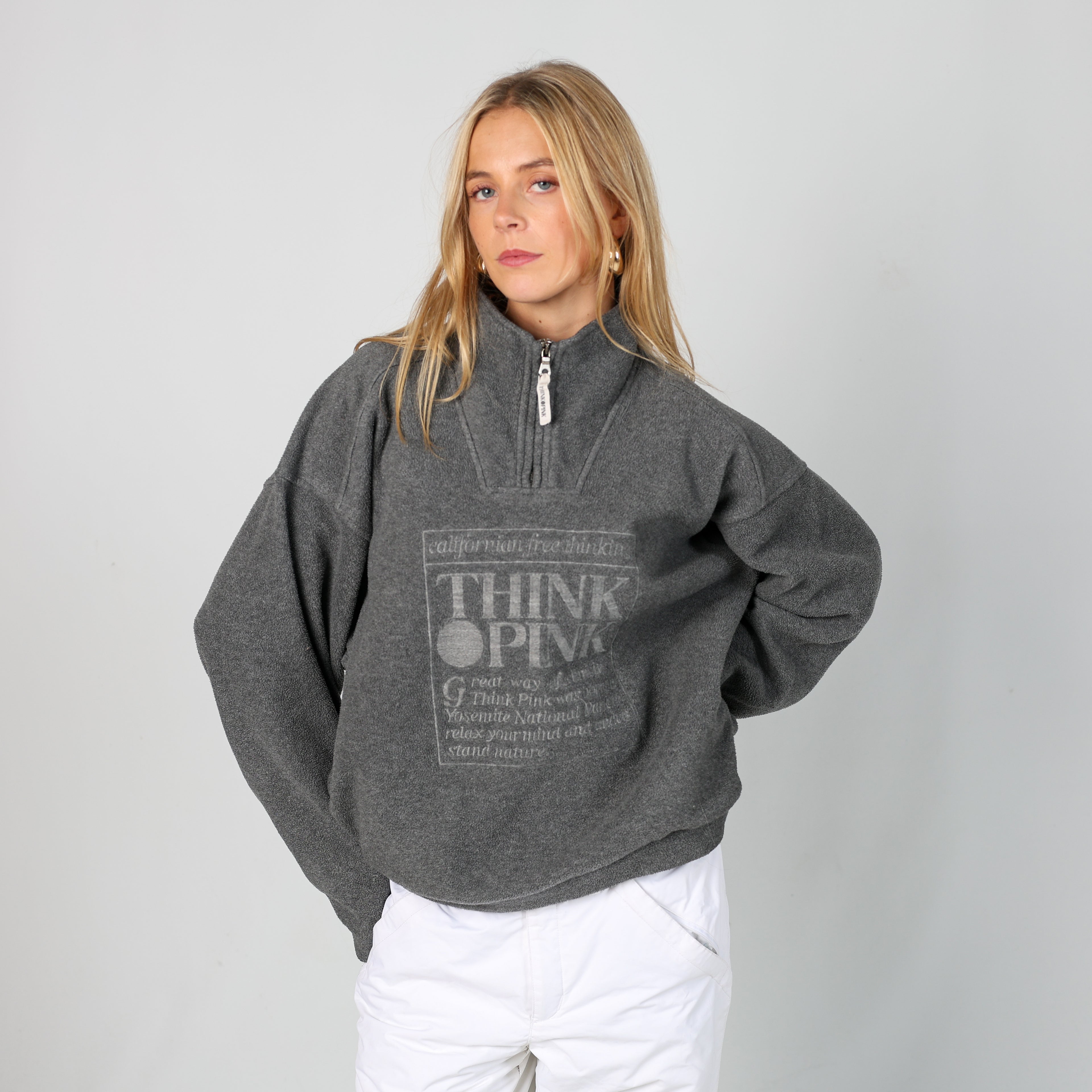 Charcoal Grey y2ks Think Pink Ski Fleece  (M)