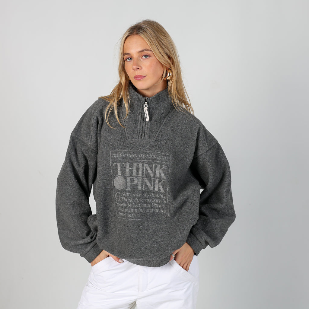 Charcoal Grey y2ks Think Pink Ski Fleece  (M)