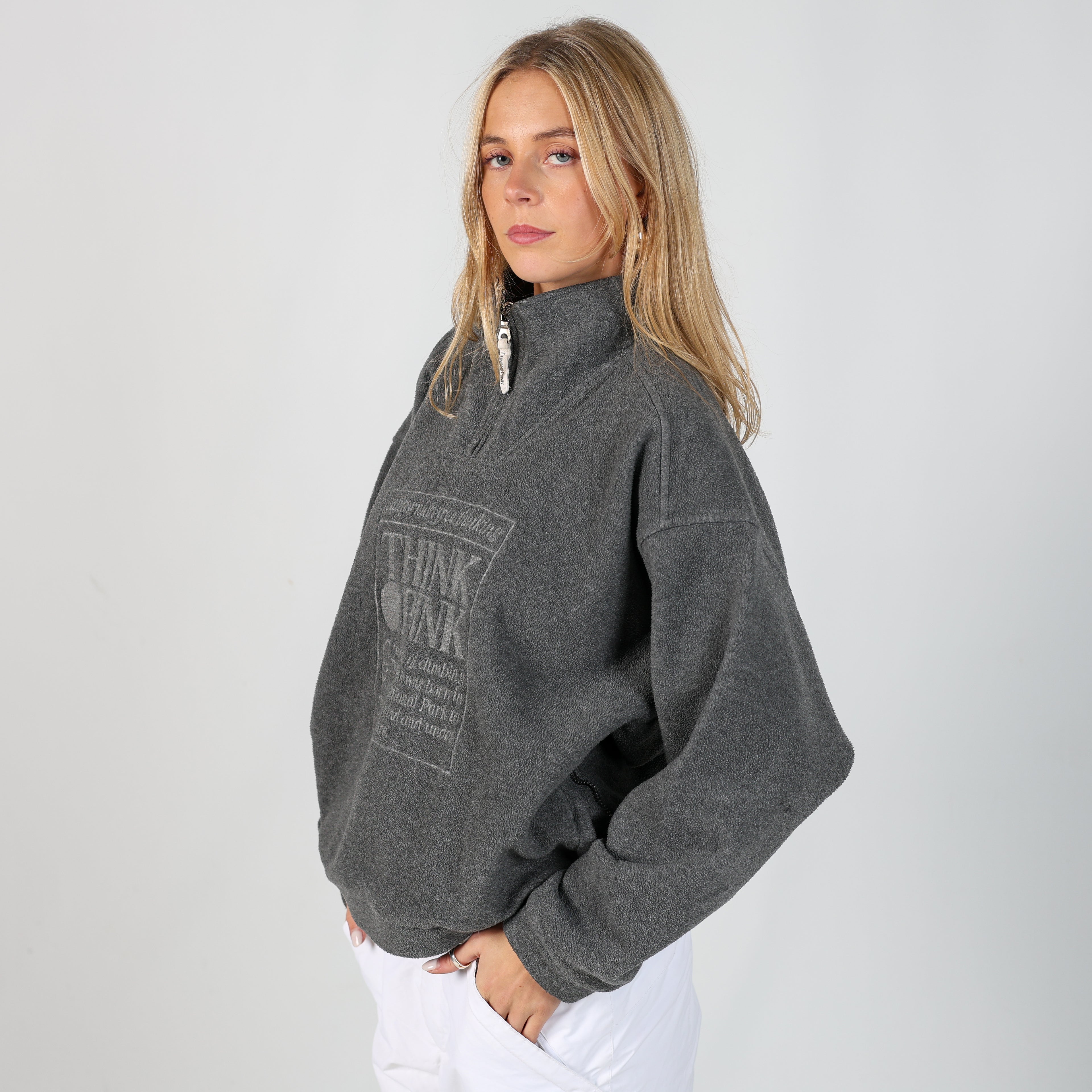 Charcoal Grey y2ks Think Pink Ski Fleece  (M)
